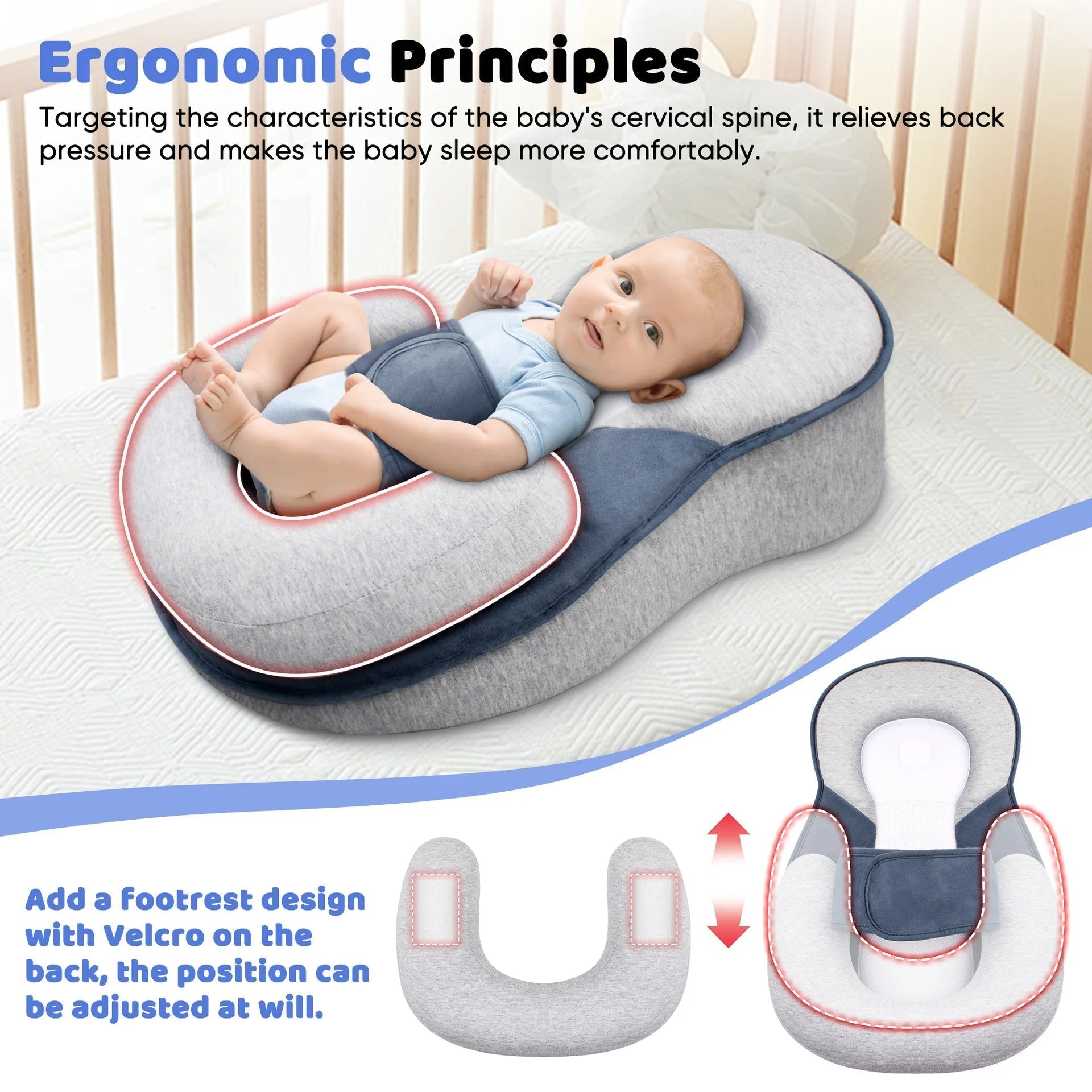 Anti-Reflux Verhoogde Baby-Lounger voor Pasgeborenen en Baby's