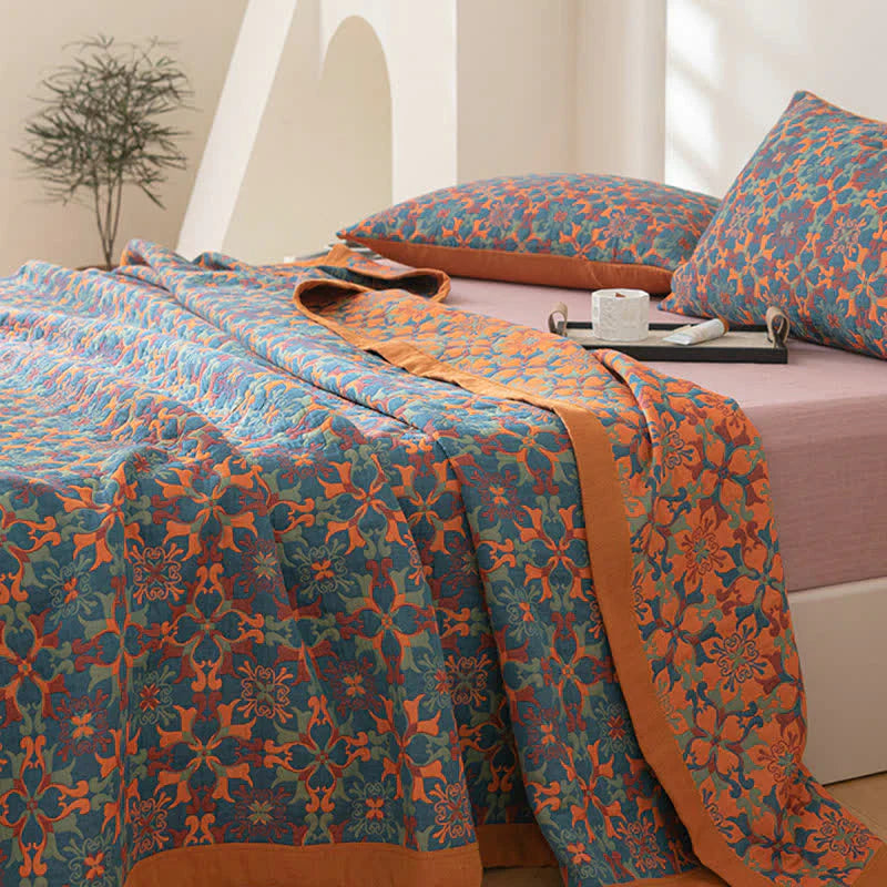 & Blauwe Patroon Zes-laags Katoenen Quilt - TerraLoom