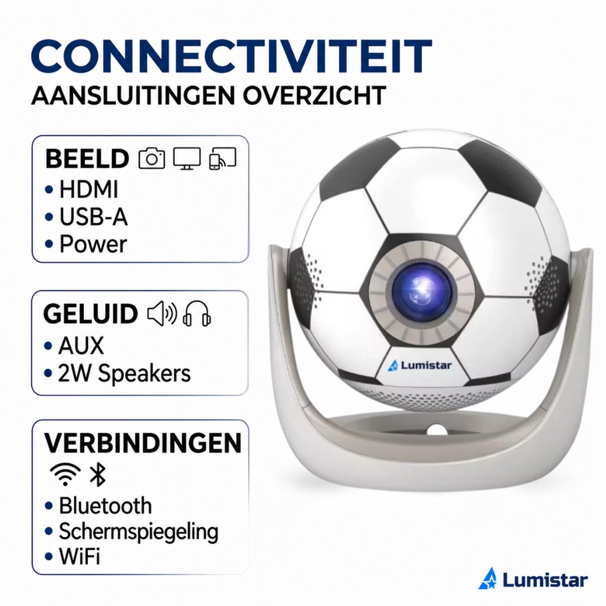 Lumiball Beamer WK Editie - Alles-in-één Smart TV Projector - WiFi & Bluetooth - Vaderdag actie!