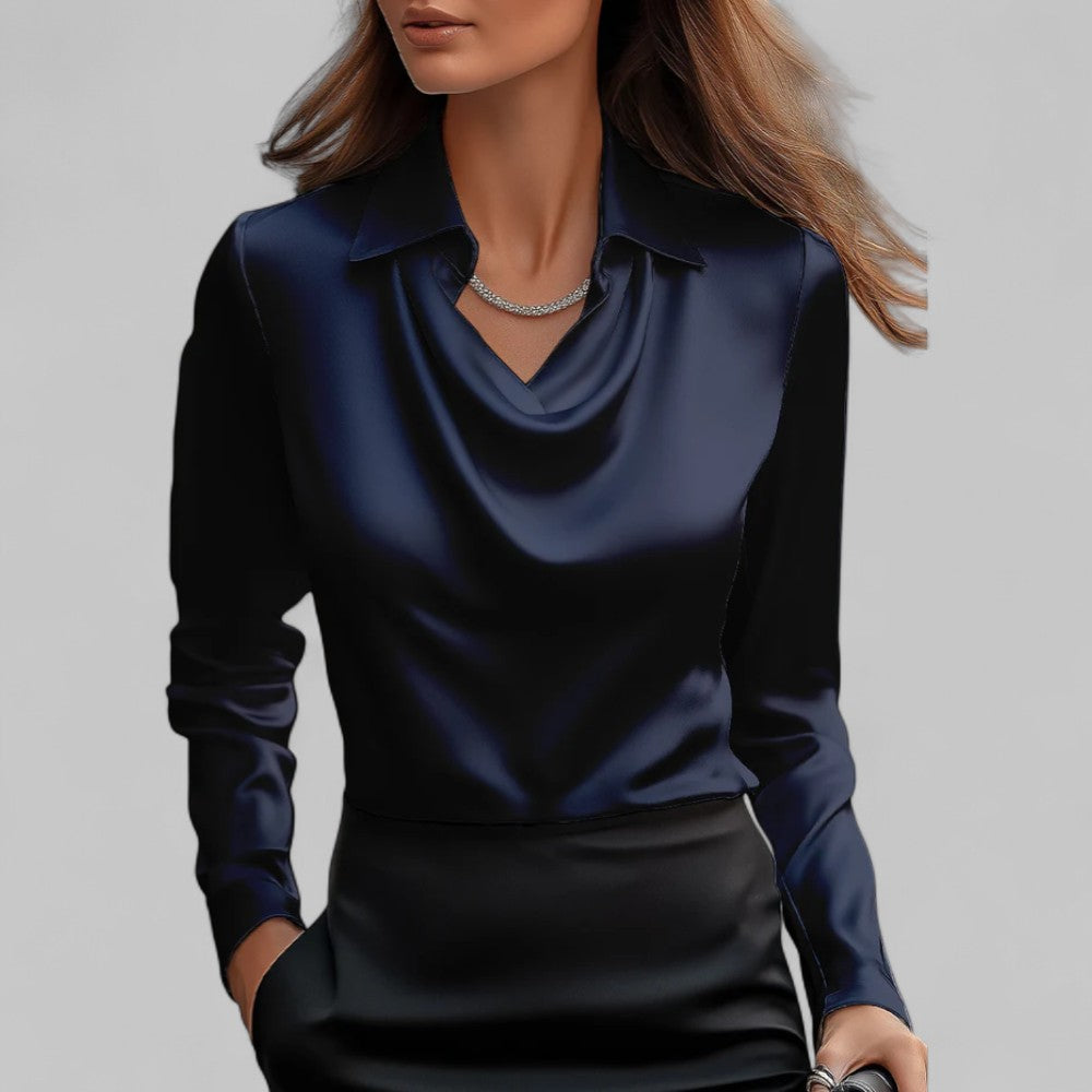 Theresa | Elegante V-hals Satijnen Blouse voor Dames