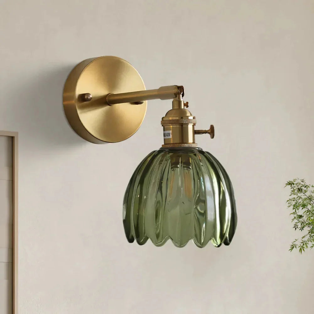Vintage Messing Tulpen Glas Wandlamp 1-Licht