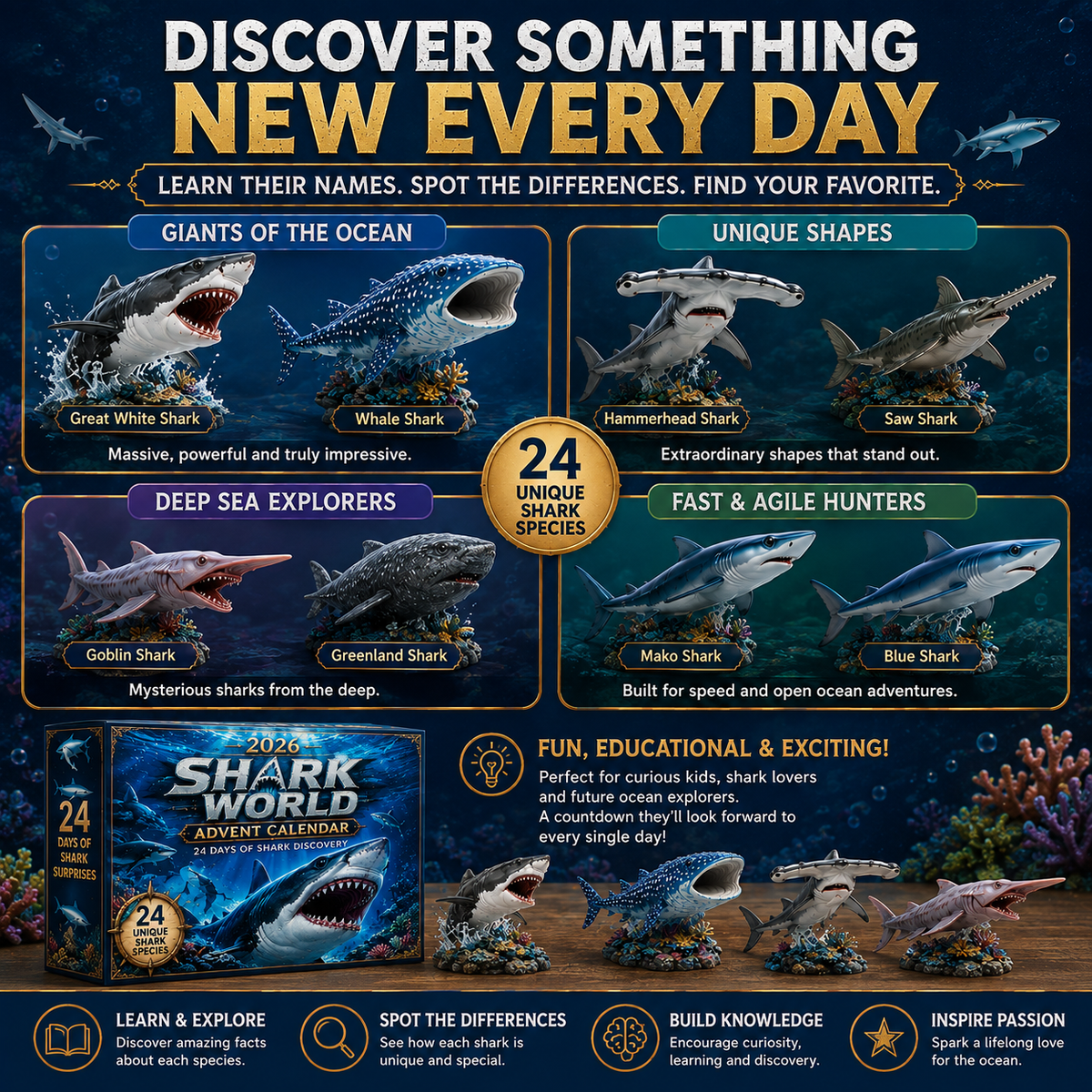 🔥50% Korting Alleen Vandaag-🦈 2026 Haai Wereld Adventskalender