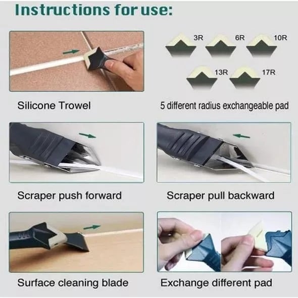 SealMaster 5-in-1 siliconen schraper gereedschapsset | Perfecte afdichtingen gemakkelijk gemaakt