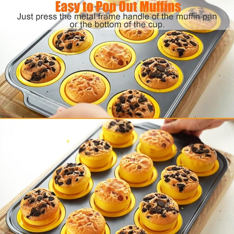 Siliconen Muffinvorm met Stevig Metalen Frame – Flexibele Bakvorm voor Muffins en Cupcakes