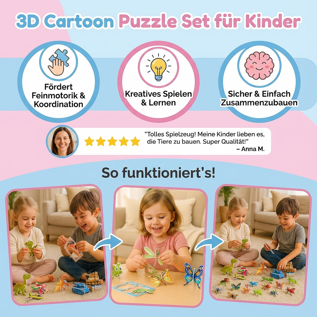 3D Cartoon Puzzelset voor Kinderen