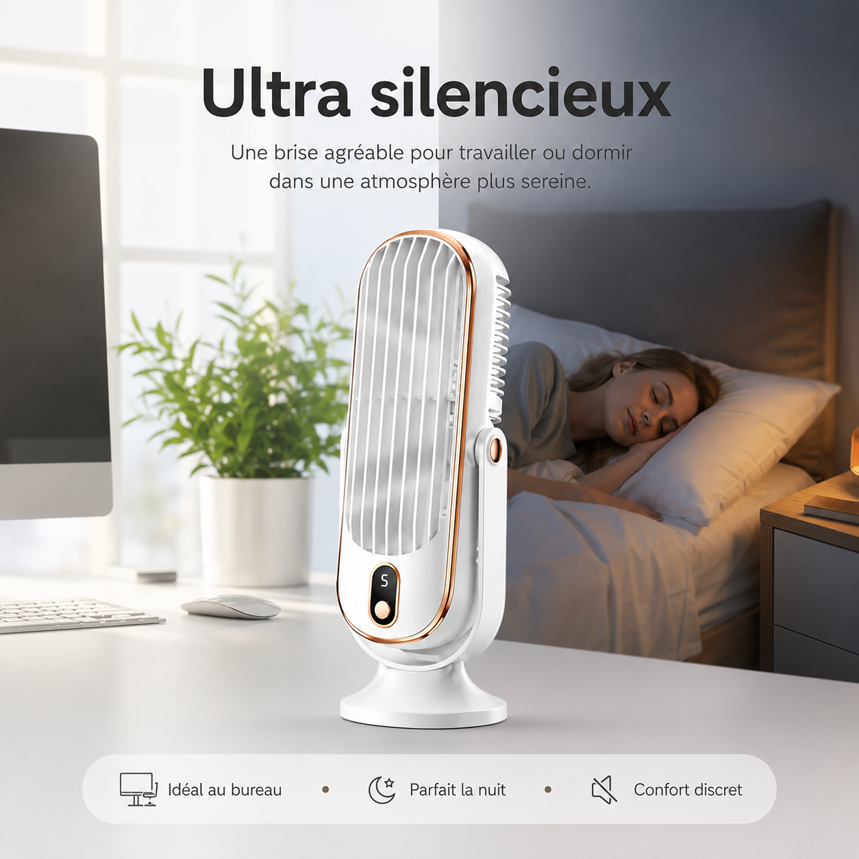 AeroLux Elite Koelventilator | Dubbele Motor, 720° Rotatie, Oplaadbaar via USB & Ultra Stil voor Ultiem Comfort Overal
