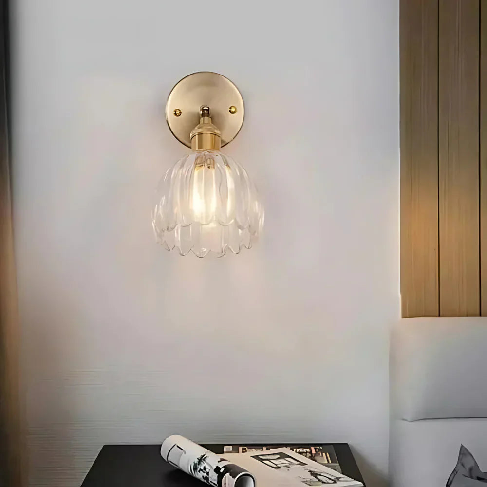 Vintage Messing Tulpen Glas Wandlamp 1-Licht