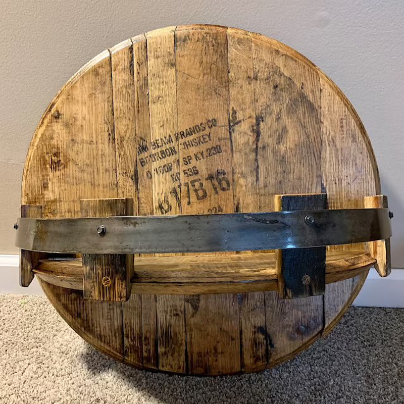 Sandsberg | Whiskey Barrel Wall Shelf | Rustic Solid Wood Design | Round