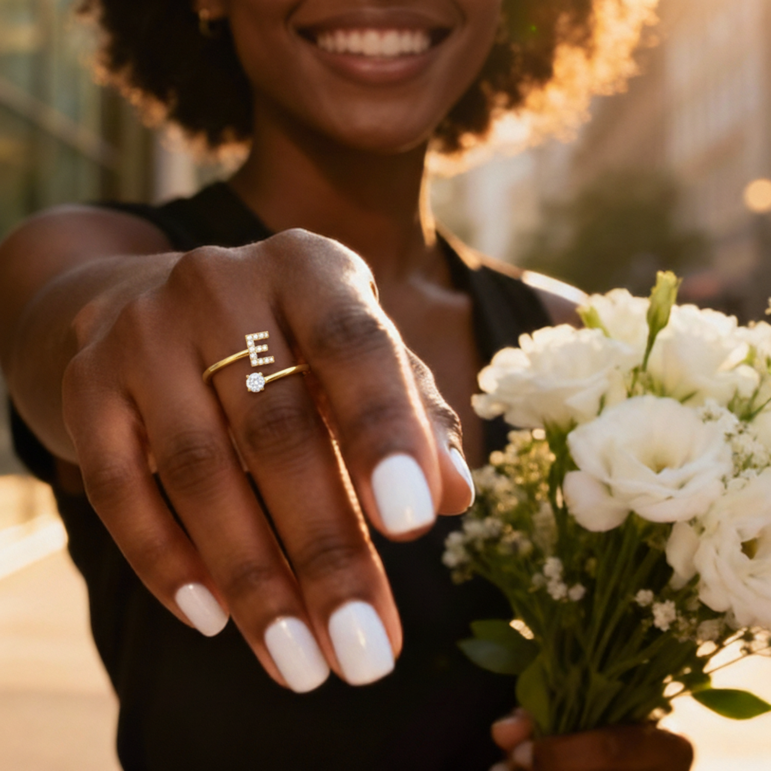 MonoCharm | Verstelbare Initial Ring Classic met Cadeau Doos en Kaart Bericht