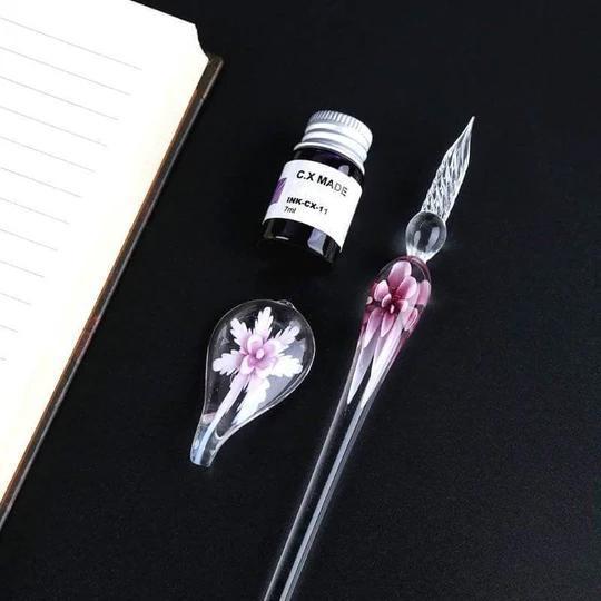 Glas Kalligrafie Stiftset met Inkt en Stift Houder