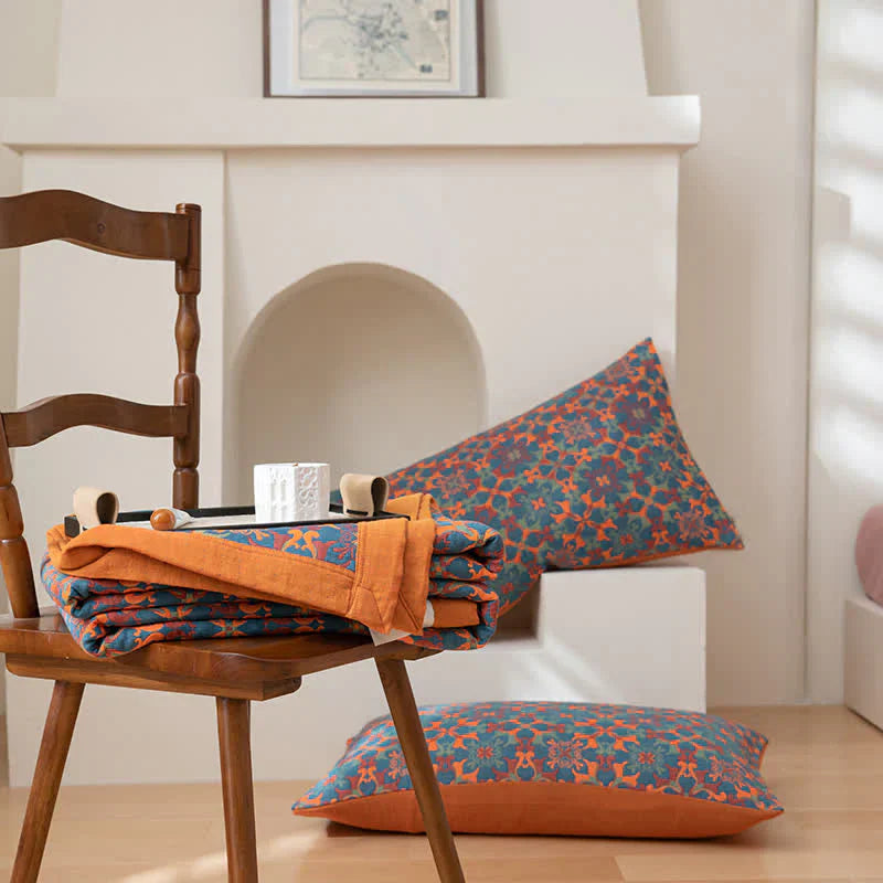 & Blauwe Patroon Zes-laags Katoenen Quilt - TerraLoom