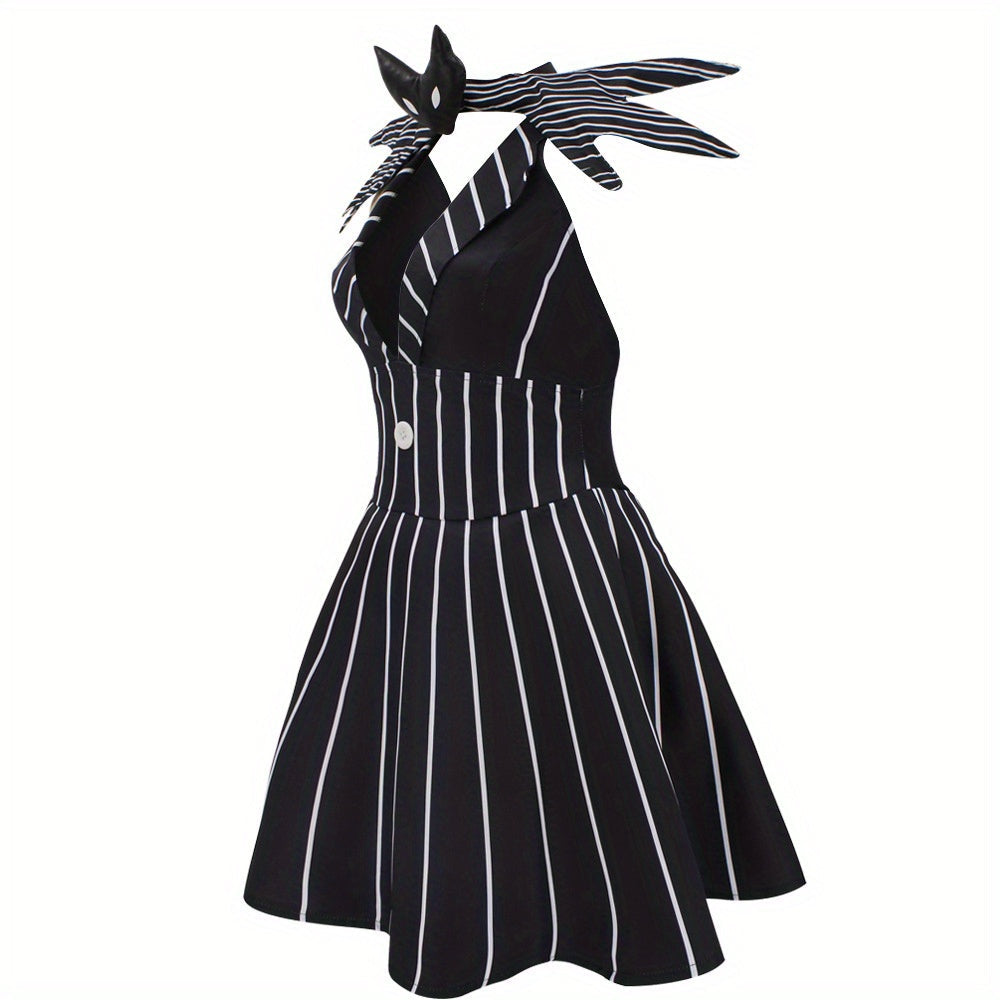 Dames Gothic Gestreepte Halloween Kostuum Jurk | Mini