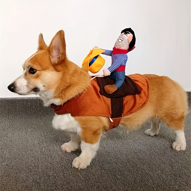 Grappige Rijdende Hond Halloween Kostuum | Pluche Zadel Outfit
