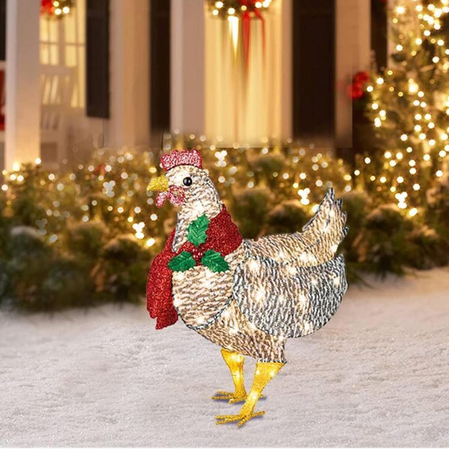 WinterHen LED Kip met Sjaal – Stralende Kerstdecoratie voor binnen en buiten