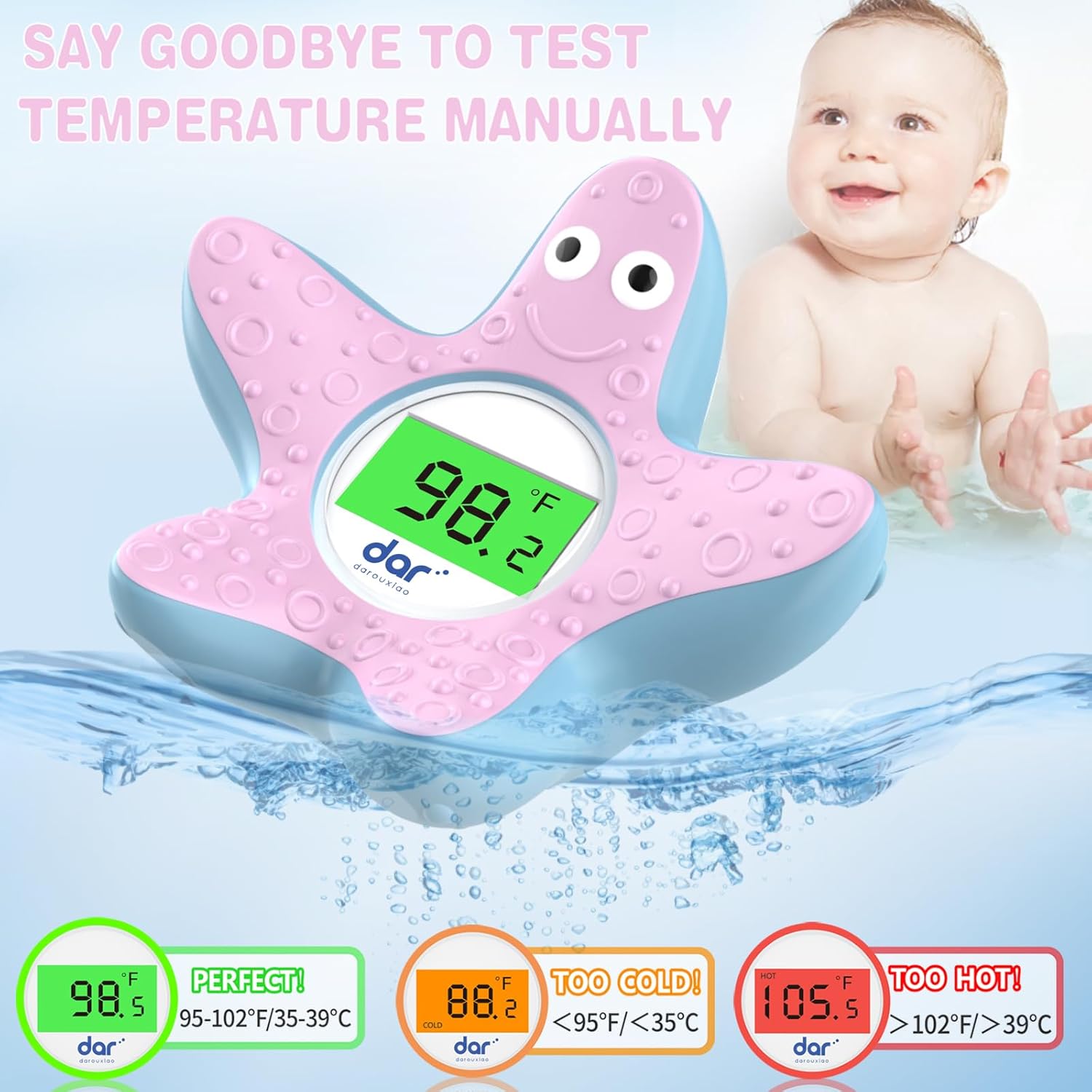 AquaVeilig Baby Badthermometer – Digitaal Display met 3 Kleuren en Temperatuurwaarschuwing