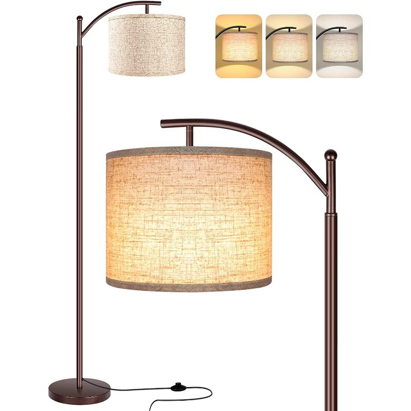 Industriële LED Vloerlamp met 3 Lichtkleuren – Hoge Leeslamp met Witte Lampenkap
