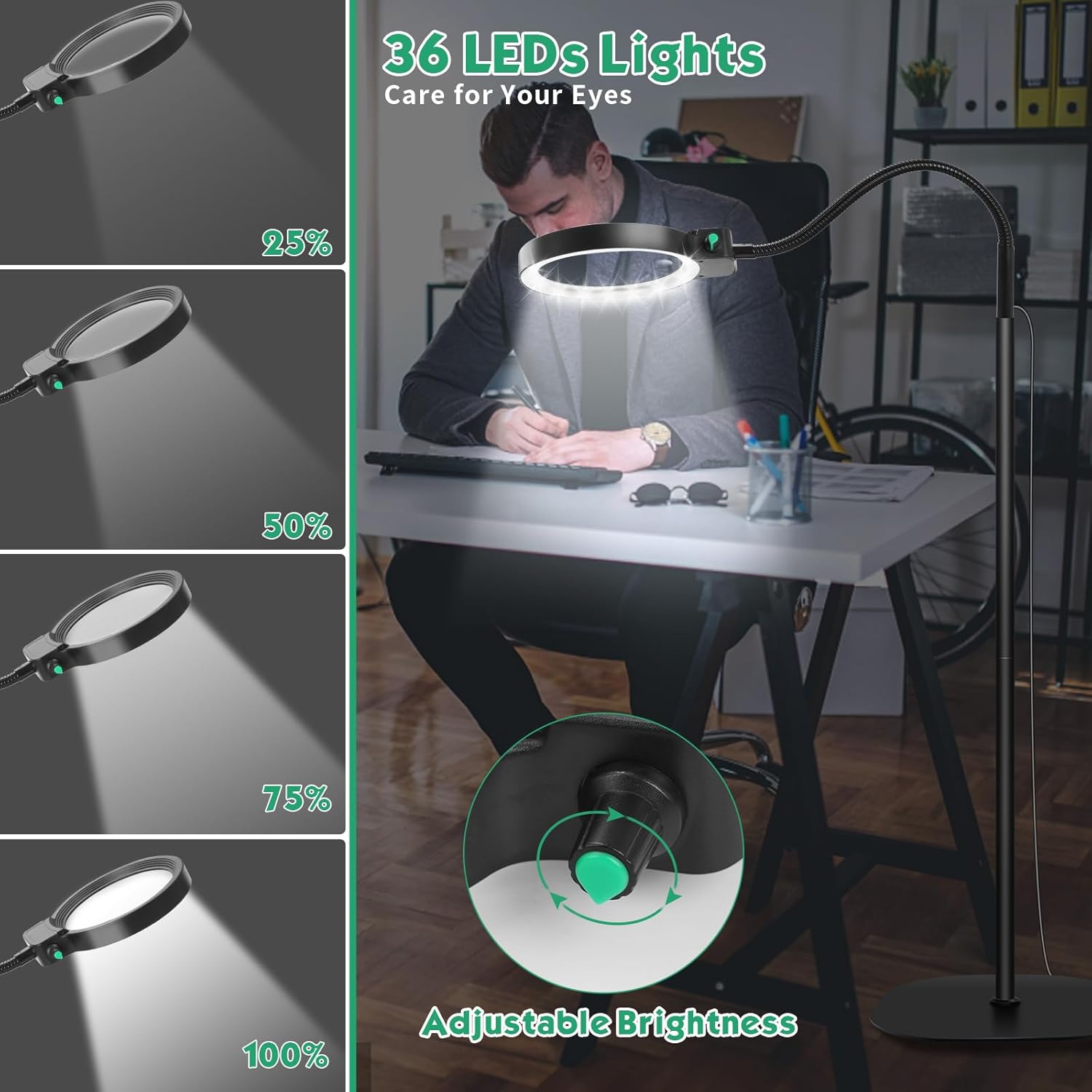 Volledige vergrootglas met LED-licht – Handsfree leeshelper voor boeken, handwerk en hobby's