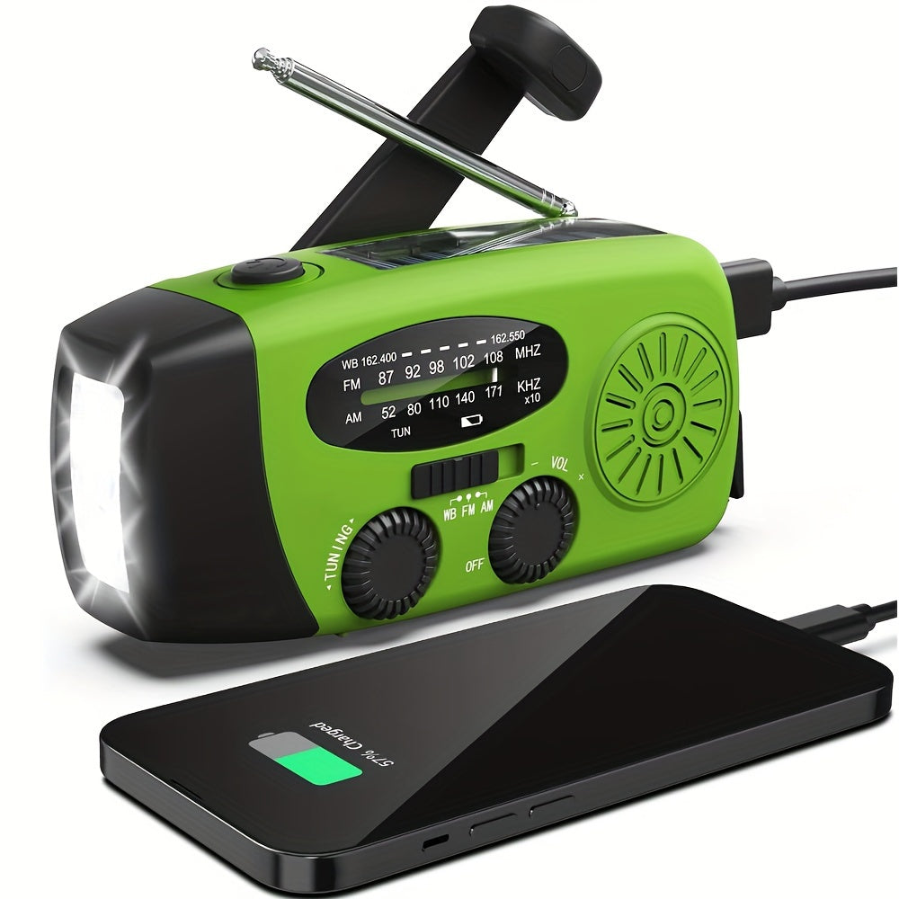 Compacte Noodradio met 2000mAh Powerbank, Zonne-energie, Handcrank en Ingebouwde Zaklamp voor Buitengebruik