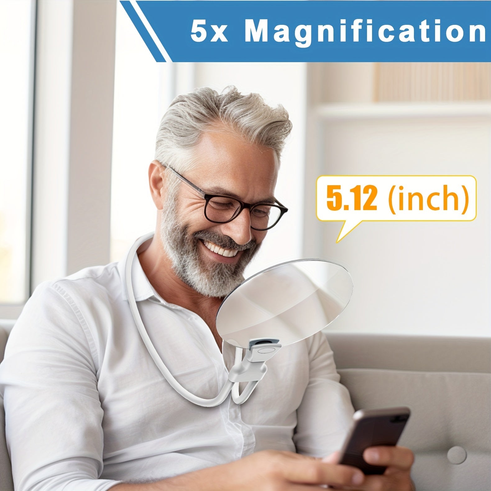 5X Vergrootglas Pro – Handsfree, verstelbare nekvergroter voor ouderen en slechtzienden – Perfect voor lezen, naaien, knutselen en inspecteren