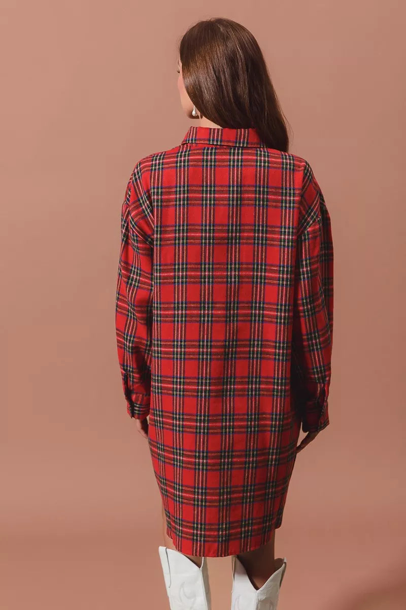 Rode Kerst Ruitpatroon Button-Up Oversized Hemdblusenkleed