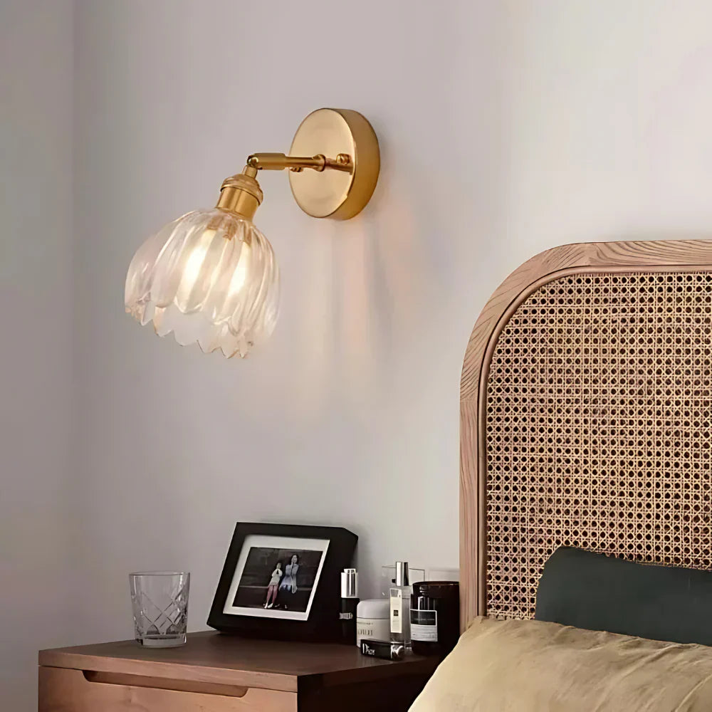 Vintage Messing Tulpen Glas Wandlamp 1-Licht