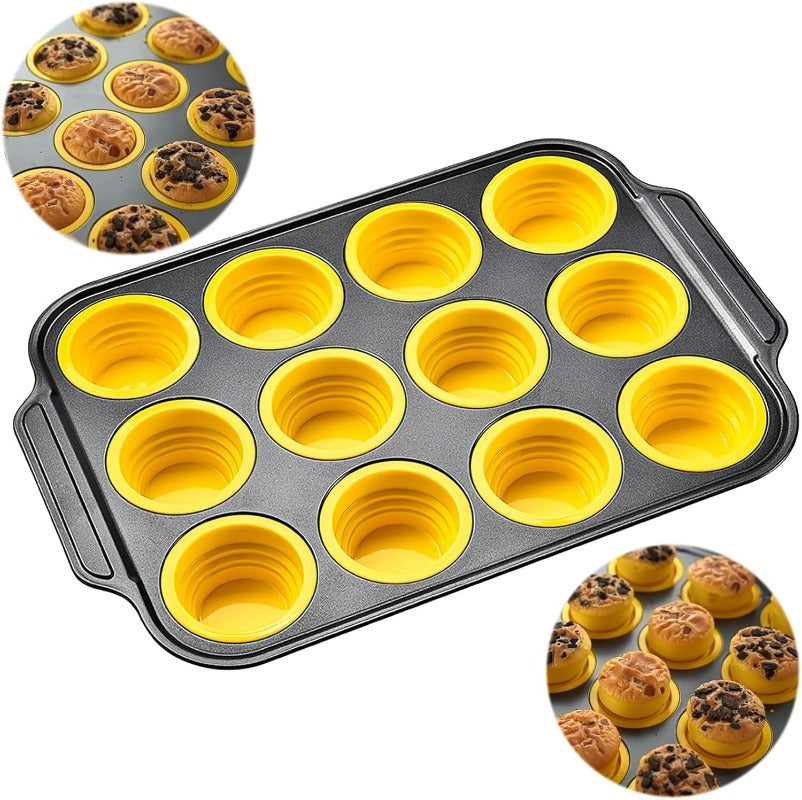 Siliconen Muffinvorm met Stevig Metalen Frame – Flexibele Bakvorm voor Muffins en Cupcakes