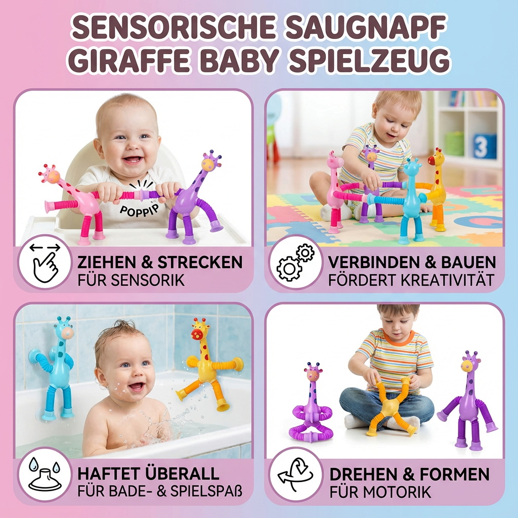 Sensorische Zuignap Giraffe Baby Speelgoed