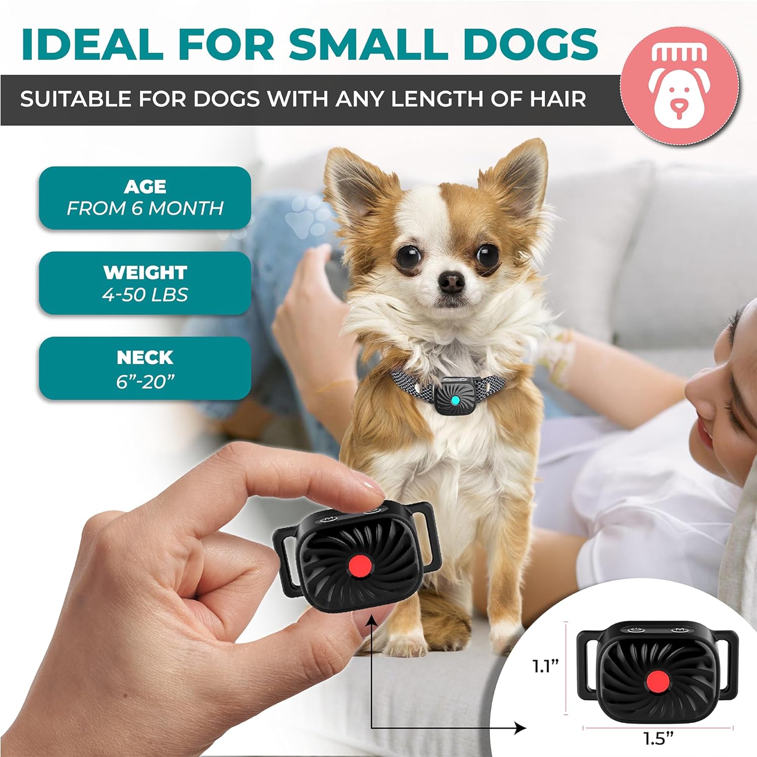 BelloSilent Anti-blafband voor kleine honden | Met geluid en trilling | IP87 Waterdicht | Verstelbaar en zacht in training