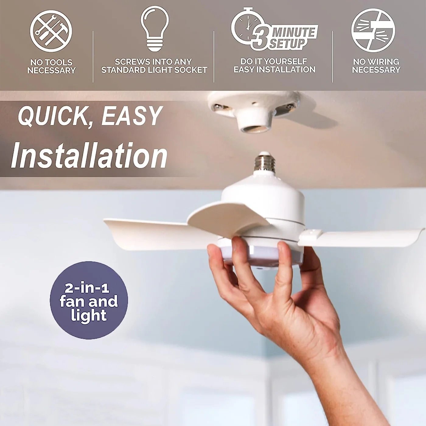 LuxeBreeze Draagbare Plafondventilator & Licht | Elegante 2-in-1 oplossing met afstandsbediening voor comfort en stijl