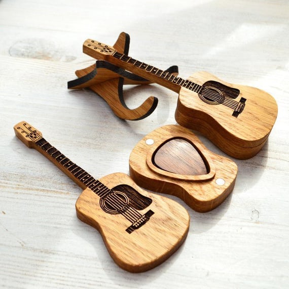 Houten Gitaar-Pick-Doos met Standaard