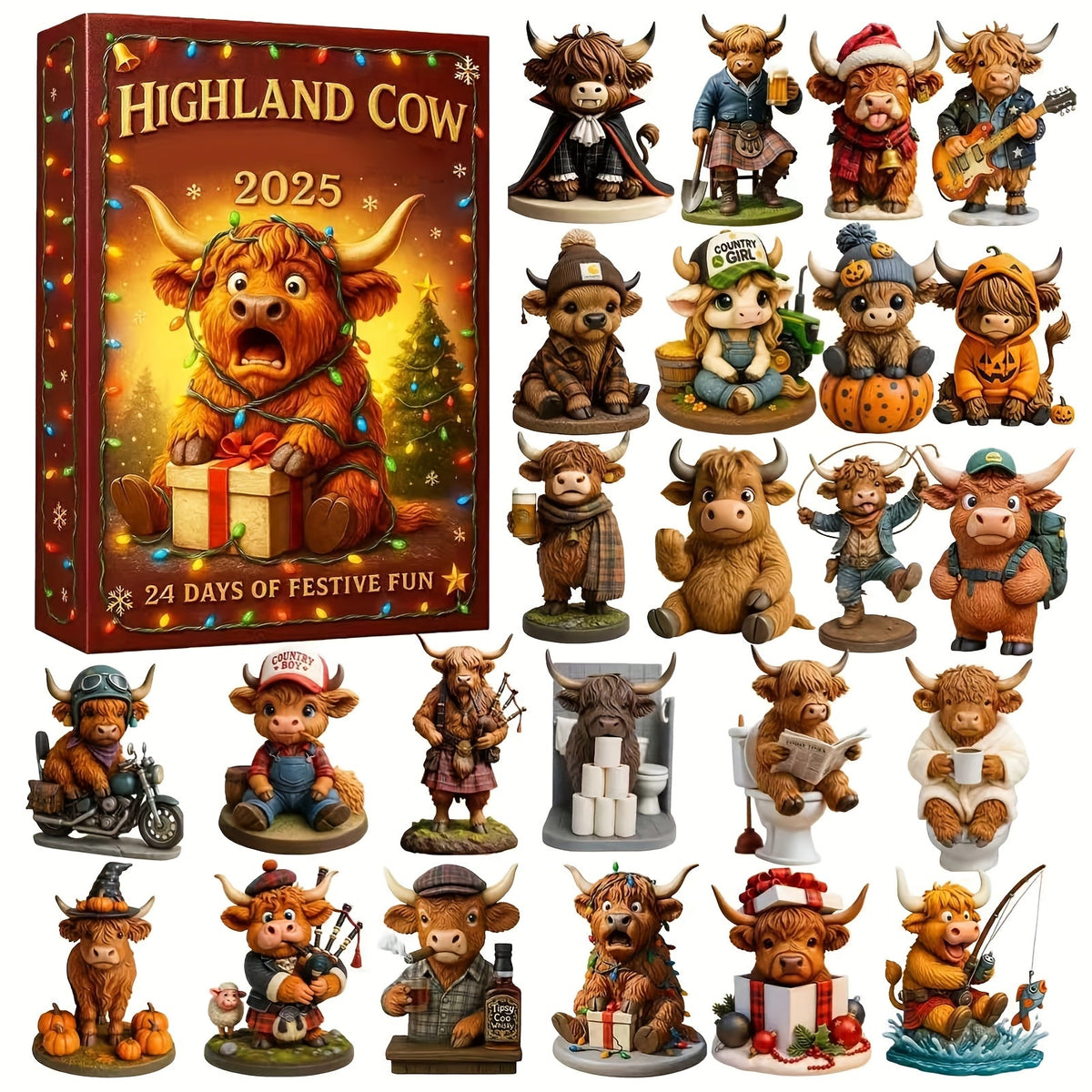 HighlandJoy | 3D Highland Cow Adventkalender 2025 Unieke Kerstervaring 24 Figuren