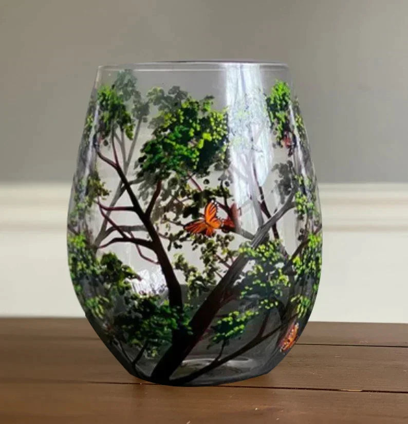Four Seasons Tree Wijn Glazen - Handgeschilderde Kunst