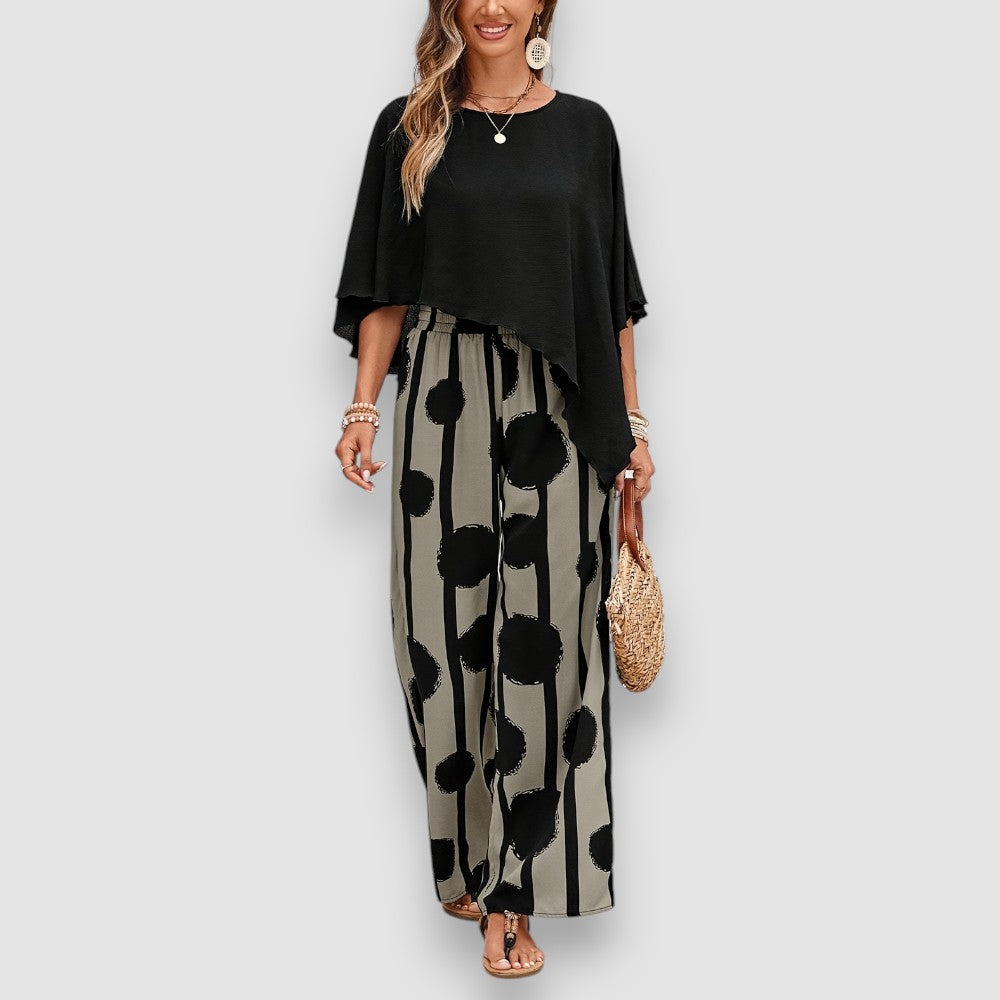 Claudia – Stijlvolle Twee-delige Set met Asymmetrische Top voor Dames