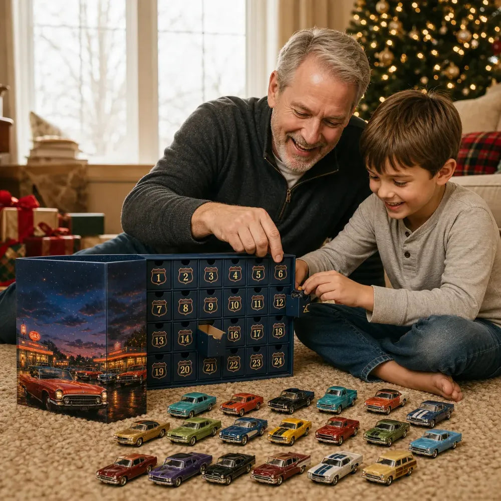 😍🚗 Adventskalender „24 Dagen Klassieke Amerikaanse Auto's“ – 24 Oldtimer-verzamelobjecten voor autoliefhebbers