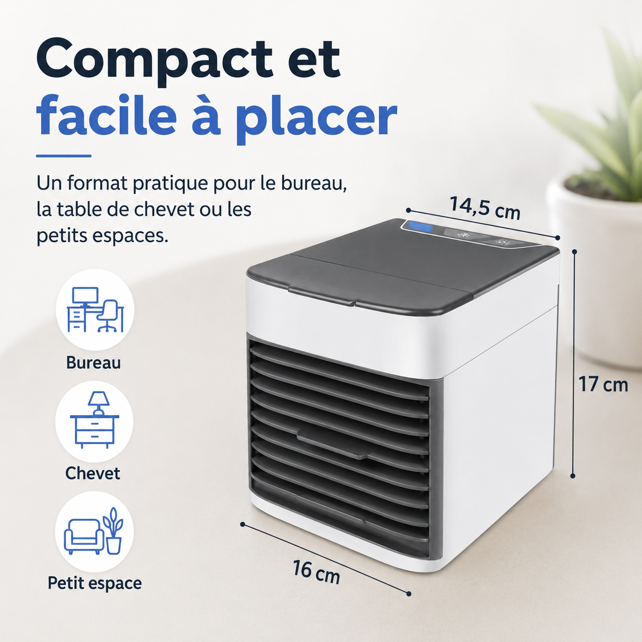 3-in-1 Luchtkoeler met ventilator, luchtbevochtiger en luchtreiniger – Draagbaar, stil en met LED-nachtlampje