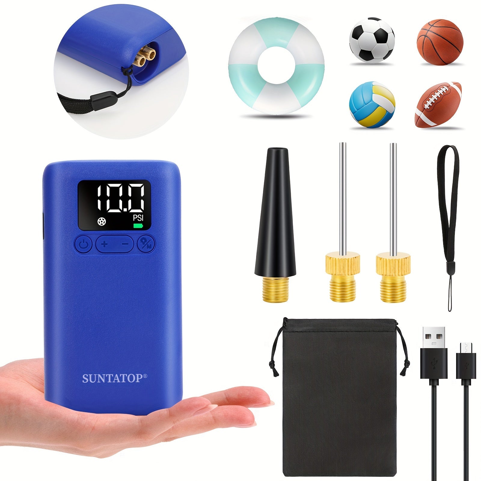 Automatische Elektrische Ballenpomp met 20 PSI Capaciteit, LED Lamp voor Voetballen en Basketballen – Compacte en Draagbare Pomp