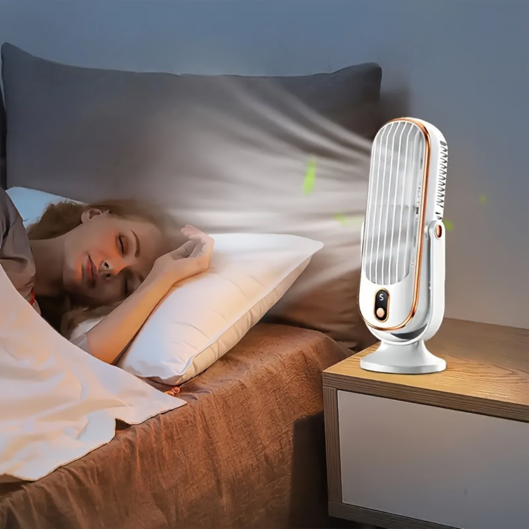 AeroLux Elite Koelventilator | Dubbele Motor, 720° Rotatie, Oplaadbaar via USB & Ultra Stil voor Ultiem Comfort Overal