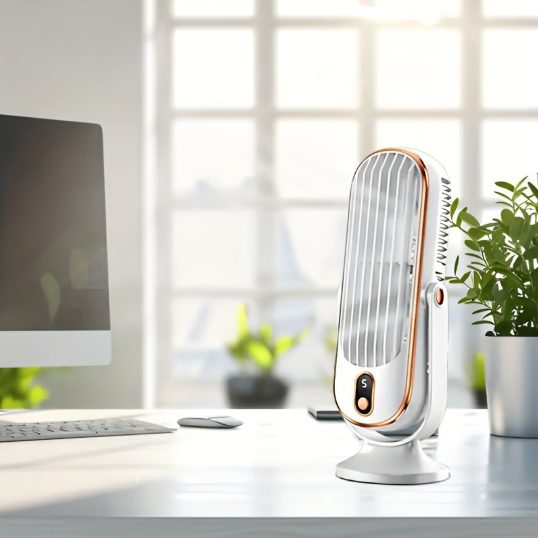 AeroLux Elite Koelventilator | Dubbele Motor, 720° Rotatie, Oplaadbaar via USB & Ultra Stil voor Ultiem Comfort Overal
