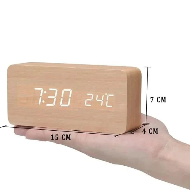 Futura Wecker Houtlook LED Met Drie Alarmen Temperatuurweergave Instelbare Helderheid