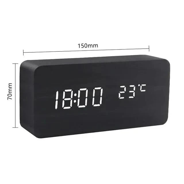 Futura Wecker Houtlook LED Met Drie Alarmen Temperatuurweergave Instelbare Helderheid