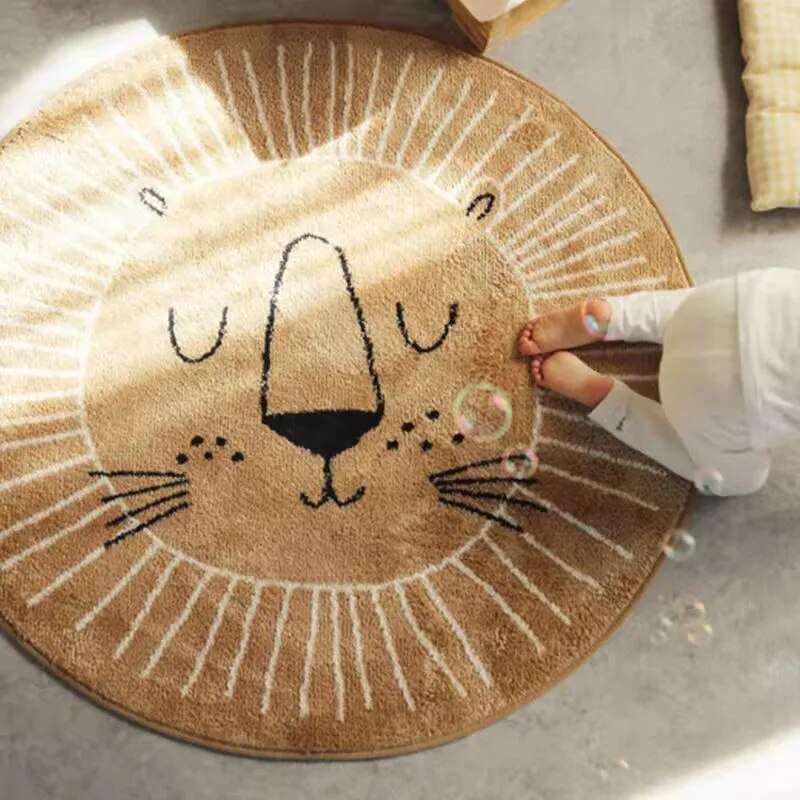 Ronde Leeuw Vloerkleed voor Kinderen Zacht Polyester Tapijt 80cm 100cm 120cm