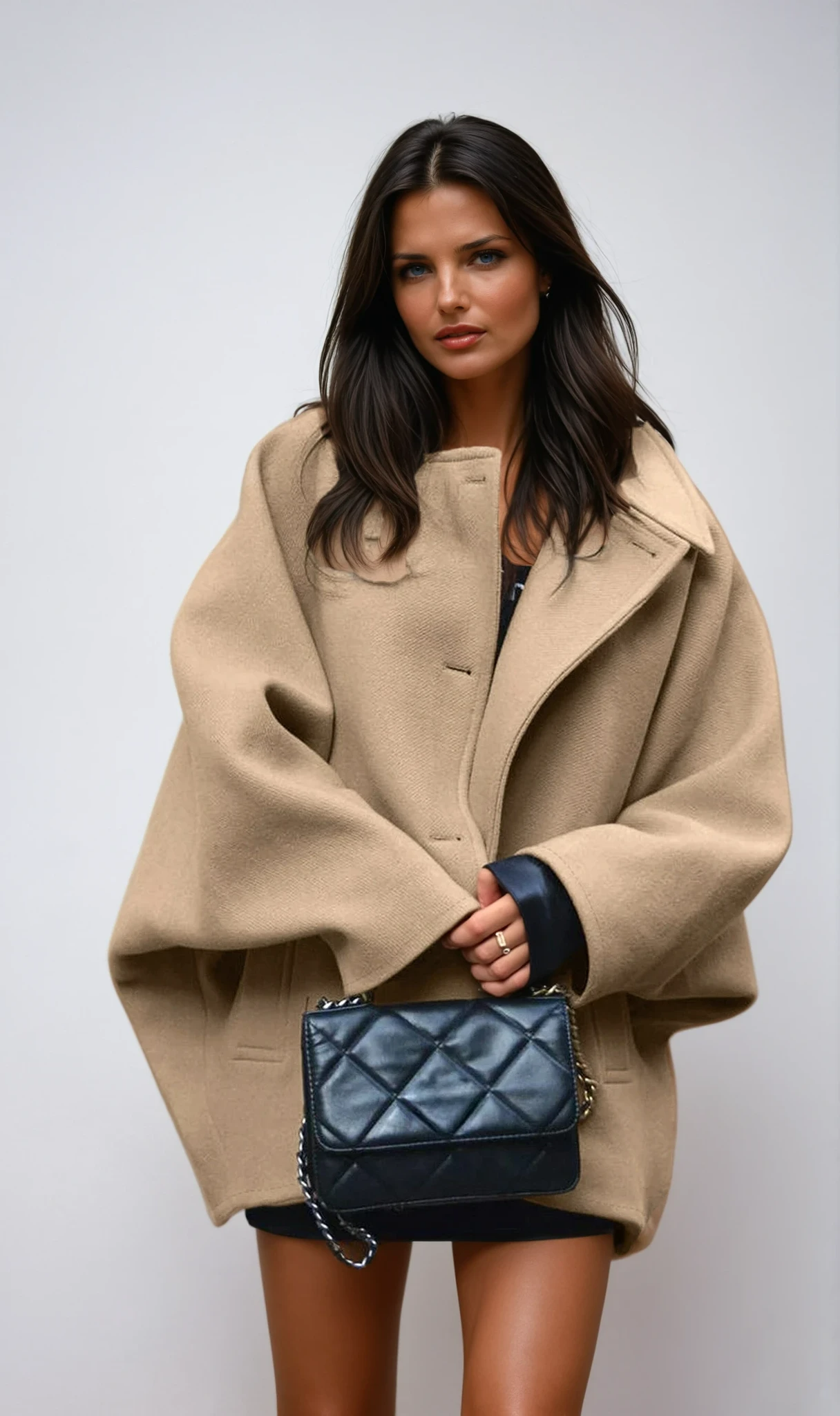 Stijlvolle Mantel van Wolmix | Gezellige Oversized Mantel van Wolmix met Knopsluiting