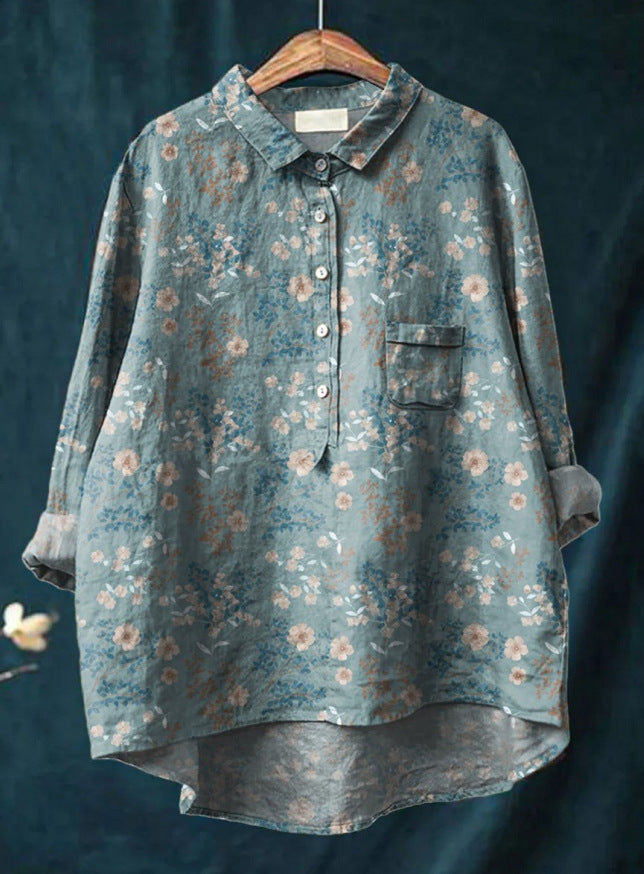 Mary | Blouse van katoen en linnen met bloemenprint