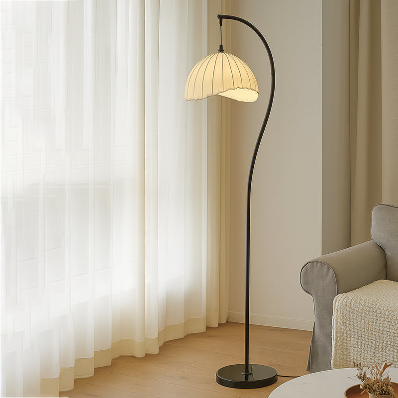 Vintage Booglamp met Stoffen Lampenkap – Klassieke Staande Vloerlamp