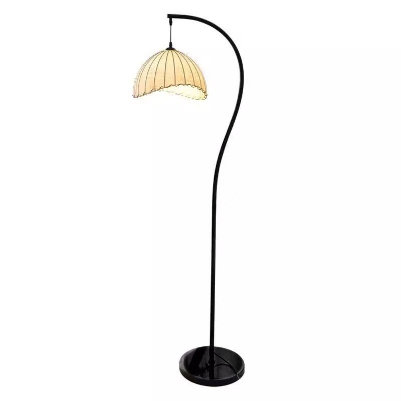 Vintage Booglamp met Stoffen Lampenkap – Klassieke Staande Vloerlamp