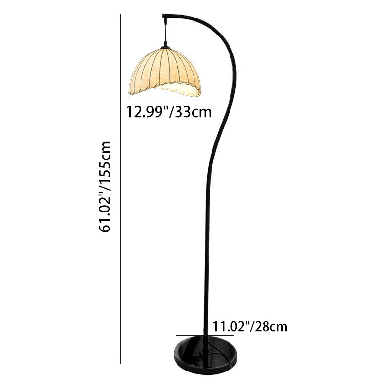 Vintage Booglamp met Stoffen Lampenkap – Klassieke Staande Vloerlamp