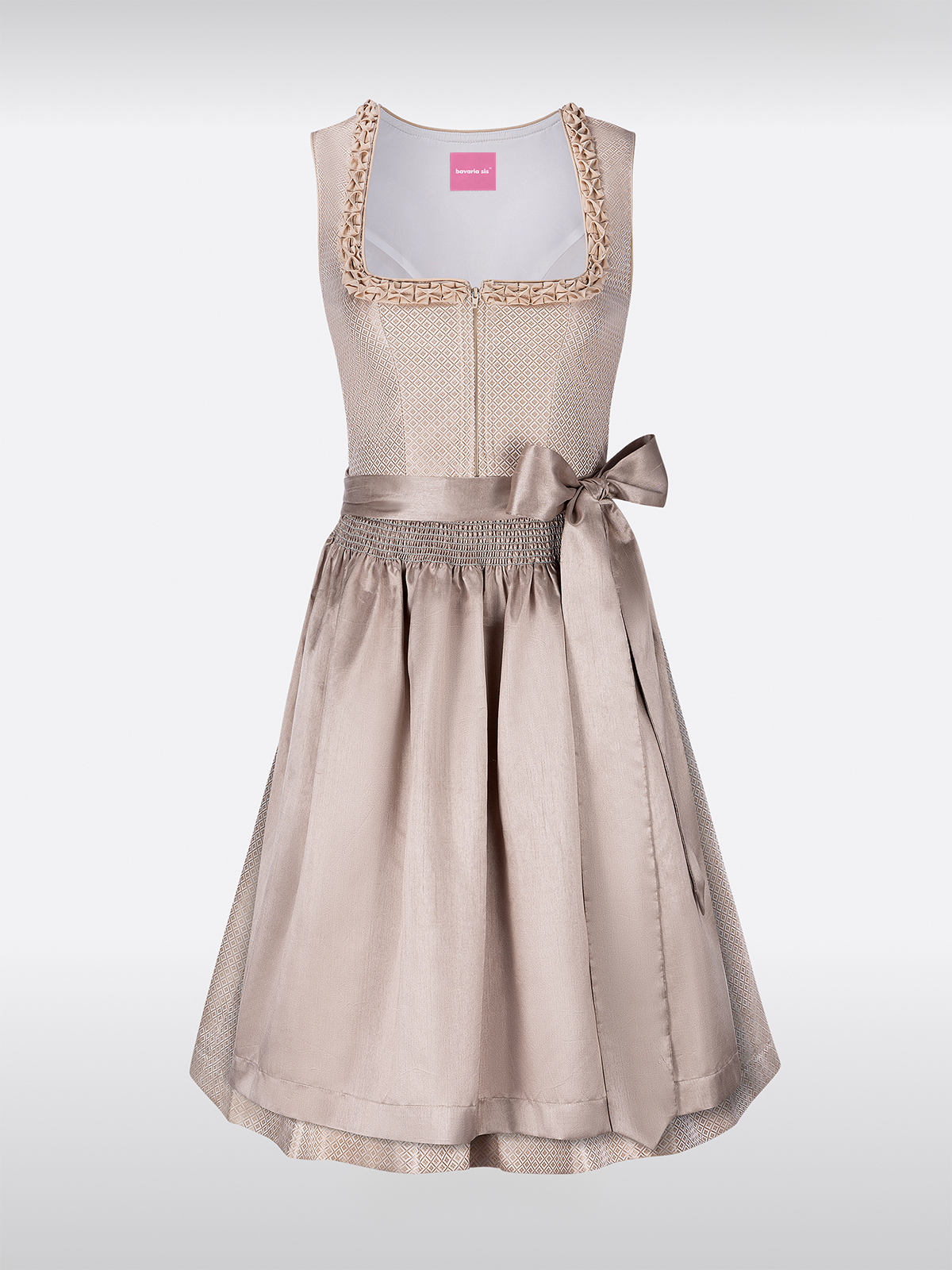 Beige Rechte Halslijn Hart Rimpel Allover Patroon Dirndl