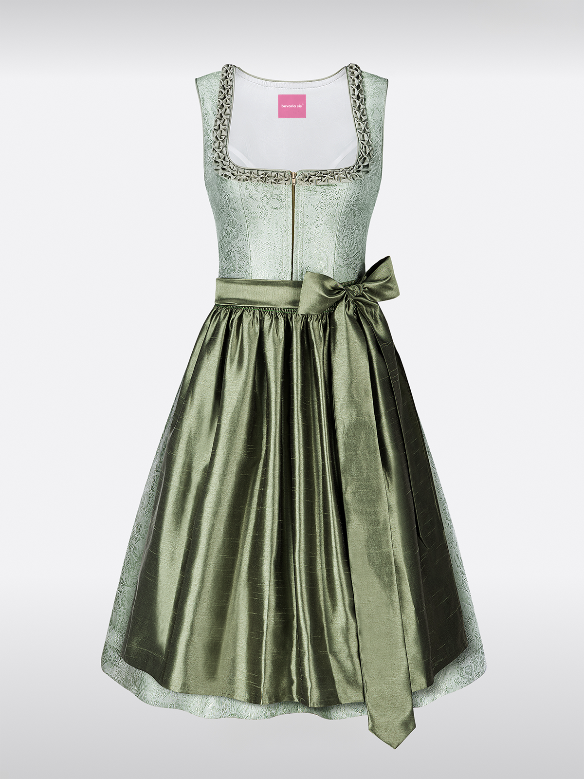 Mintgroene Dirndl met Rechte Uitholling Hartrimpelingen Allover Patroon