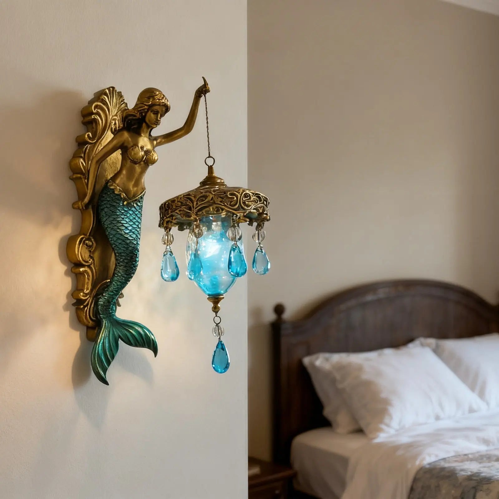 Elegante Barok Zeemeermin Wandlamp – Kunstzinnige Maritieme Wandlamp voor Sfeervolle Ruimtes