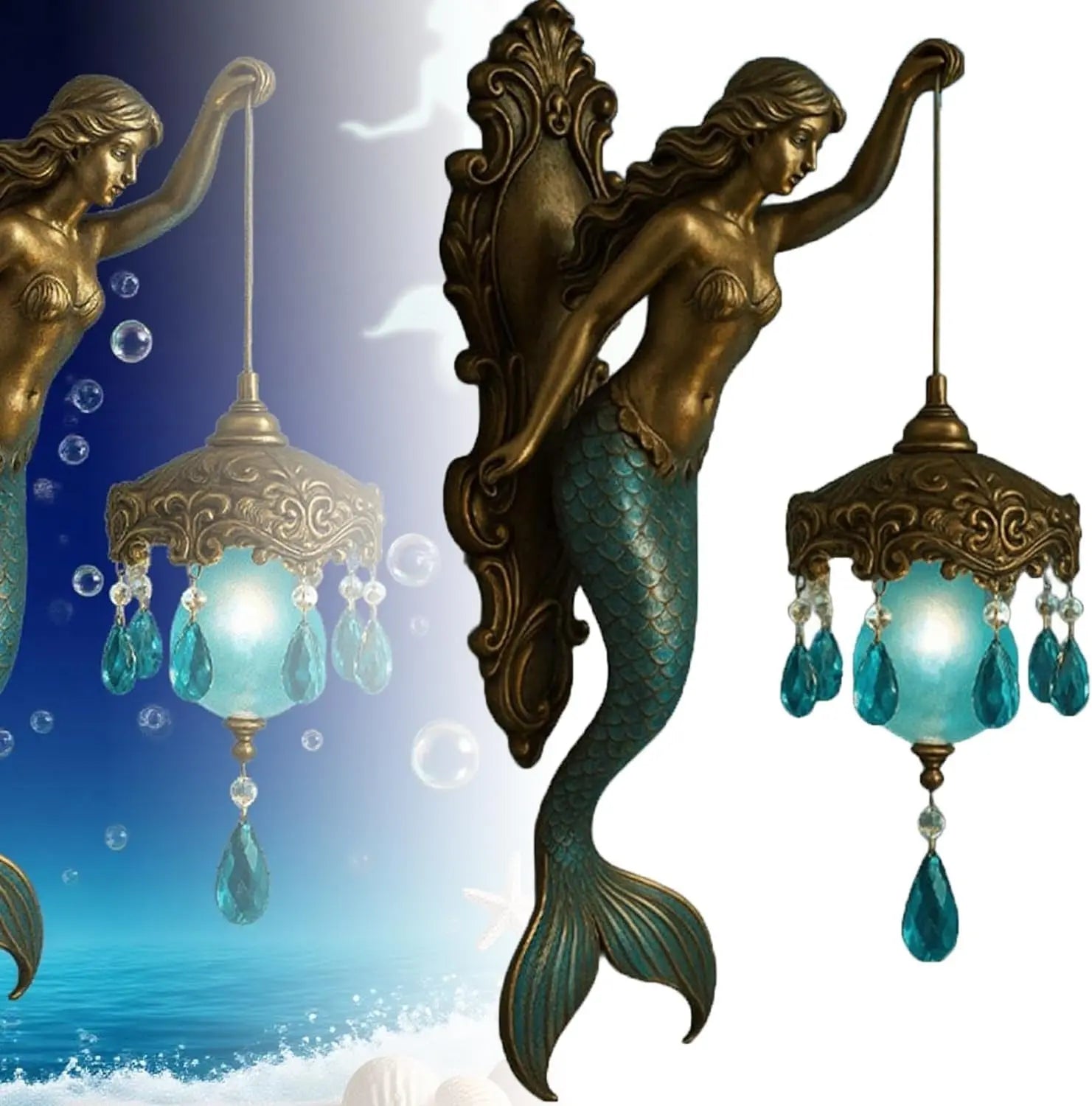 Elegante Barok Zeemeermin Wandlamp – Kunstzinnige Maritieme Wandlamp voor Sfeervolle Ruimtes